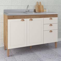 Balcão de Cozinha para Pia Viena 3 Portas 2 Gavetas Natural/Off White - Atualle Móveis