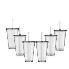Kit 6 Copos Big Drink Tampa E Canudo Acrílico Krystalon