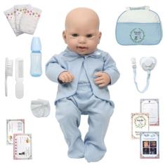Boneco Reborn Careca 43cm Olhos Azuis Com Bolsa 15 Itens - Cegonha Reb