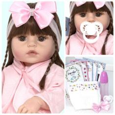 Boneca Estilo Reborn 52 cm Baby Menina + Enxoval Completo - Cegonha Re