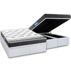Cama Box Baú Queen: Colchão Espuma Probel D20 Guarda Costas Resistente Black + Base White(158X198)