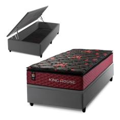 Conjunto Box Baú Cinza Toronto Preto 88x188x73 c/ Molas Ensacadas