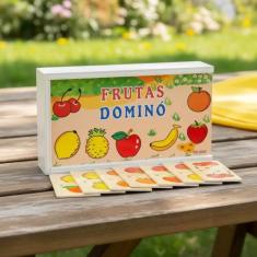 Dominó Didático Madeira Animais e Frutas 28 Peças Brinquedo Educativo 