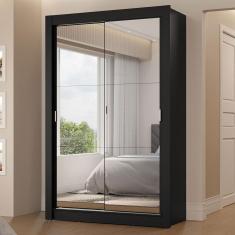 Guarda Roupa Solteiro Vivare 2 Portas de Correr 2 Gavetas MDP Preto com Espelhos Madesa
