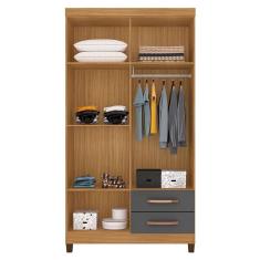 Guarda Roupa Solteiro Modena 4 Portas de Bater 2 Gavetas MDP Carvalho Americano Grafite