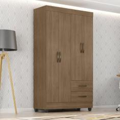 Guarda Roupa Solteiro Sandovalina 4 Portas 2 Gavetas MDP Carvalho Oak Casa H