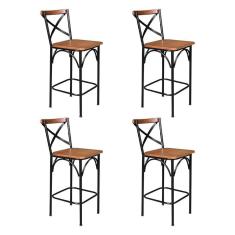 Kit 4 Banquetas Alta Industrial Paris Base Alumínio Com Encosto - Castanho - Marrom