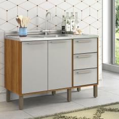 Balcão para Pia 120cm 2 Portas 3 Gavetas Montreal Cinamomo/Off White