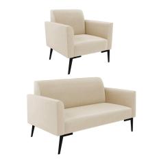 Sofá Namoradeira Com Poltrona Pés Villach Marisa Suede D03 - D\`rossi Cor Bege