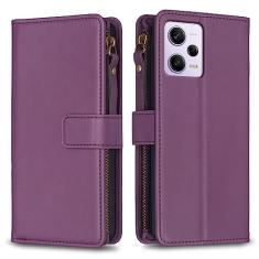 Capa com alça de pulso Xiaomi Redmi Note 12 Pro, 9 compartimentos para cartão, 1 carteira de couro com zíper, função de suporte, fecho magnético, capa para celular compatível com Redmi Note 12 Pro 5G