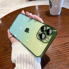 Capa de telefone transparente de cor gradiente para iphone 15 14 13 12 pro max plus galvaniza pára-choques capa clara, amarelo, para iphone 13