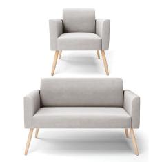 Sofá Namoradeira Com Poltrona Pés Palito Natural Marisa Veludo D03 - D\`rossi Cor Cinza