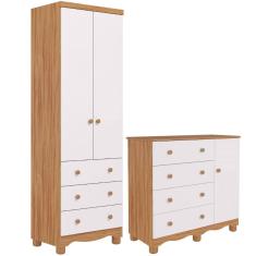 Quarto de Bebê Completo Guarda Roupa 2 Portas Cômoda 1 Porta 3 Gavetas 100% MDF Junior