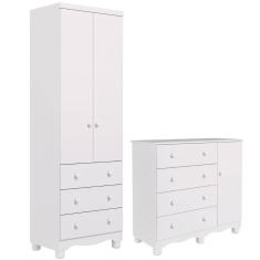 Quarto de Bebê Completo Guarda Roupa 2 Portas Cômoda 1 Porta 3 Gavetas 100% MDF Junior