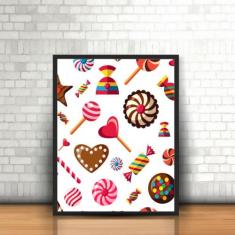 Quadro com Moldura Doces Candy Pirulito Chocolate Balas Goma - Plinpli