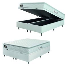 Cama Box Baú Casal Queen Colchão Espuma D33 Pillow Top New Millenium 158x188x60cm Branco Hellen