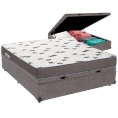 Cama Box Baú Cinza e Colchão Light Espuma D33 Casal Ortobom