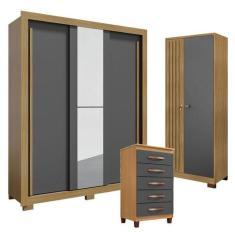 Guarda Roupa Solteiro Nevoa Flex 3 Portas de Correr com Espelho com Cô