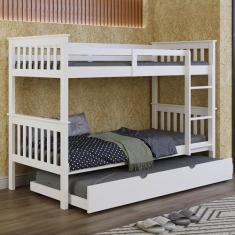 Beliche Triplo Solteiro Merk De Madeira Com Cama Auxliar - Merk Moveis