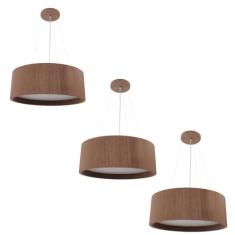Kit 3 Lustres Pendentes Madeira Redondo 40cm - Adrilustres, Imbuia, 11