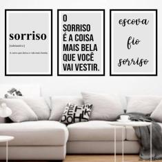 Kit 3 Quadros O Sorriso É A Coisa Mais Bela 45X34Cm Preta