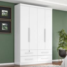 Guarda Roupa Solteiro Maximus Plus 4 Portas de Bater 4 Gavetas Branco/