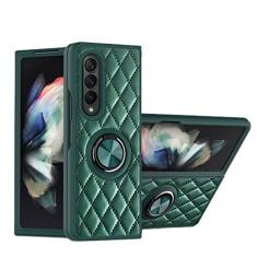 Capa de telefone com suporte de anel magnético para Samsung Z Fold 4 3 Fold3 5G Capa traseira de couro TPU macio Suporte embutido, verde escuro, para Galaxy Z Fold4 5G