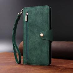 Carteira rebite fivela estojo de couro com zíper para Samsung Galaxy S23 Ultra S22 S21 Plus S20 FE S10 Plus S9 S8 Note 20 Ultra 10 Lite 9, verde, para Galaxy Note 20 Ultra