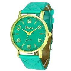 Relógio Feminino Geneva Dourado Pulseira Matelassê Verde
