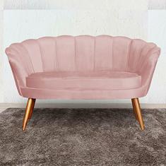 Namoradeira Estofada Decorativa Para Recepção Pétala Veludo Rosa Nude - LM DECOR