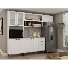 Cozinha Completa com Cristaleira Forno 100% MDF Iluminata Branco