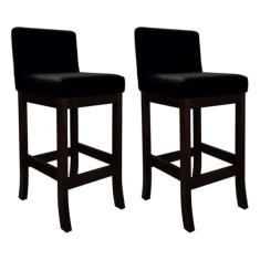 Kit 2 Banquetas Média Estofada para Bancada em Madeira Capuccino Melody Suede Preto