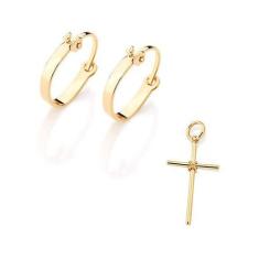 Brinco Masculino Banhado Ouro Argola Com Cruz Rommanel, 0