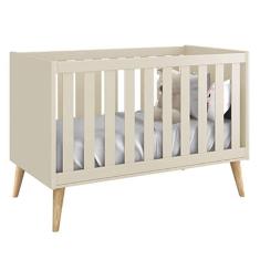 Berço Mini Cama Theo Areia Fosco Com Pés Madeira Natural - Reller Móveis Areia Fosco