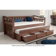 Bicama Solteiro com 3 Gavetas em Madeira Maciça Safira Castanho - Stra
