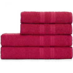 Jogo De Toalhas De Banho 4 Peças 100% Algodão Alta Absorção (2 Banho + 2 Rosto ) Padrão Hotel/pousada - Cereja