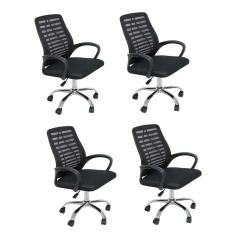 Conjunto 4 Cadeiras Escritório Office Diretor Com Encosto E Rodízio Cádis Preto