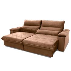 Sofá Retrátil Reclinável Grécia 2.50m Suede Velut Bege Molas no Assento - King House