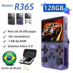 r36s 128GB original Console de jogos portátil retrô,r36s console portatil，chip RK3326 integrado,sistema Arkos 2.0, memória de sistema de 1 GB,3500 mAh,39.000 jogos,video game portatil;cor: roxo