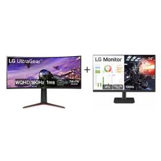 Imagem de Monitor Gamer LG UltraGear Curvo 34" WQHD UltraWide 160Hz + Monitor LG 24" IPS, Full HD, 100Hz, HDMI, Ajuste de Inclinação  - 34GP63A.24MS500