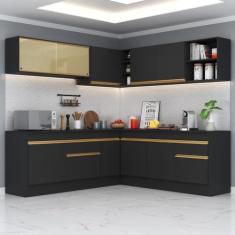 Armário Cozinha Completa Canto Veneza MP2096 Multimóveis Preto + Jogo de Panelas