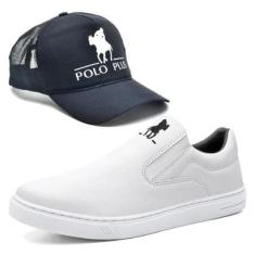 Kit Tênis Slip On Casual Menino com Elástico Lateral Sola Borracha e Boné-Masculino