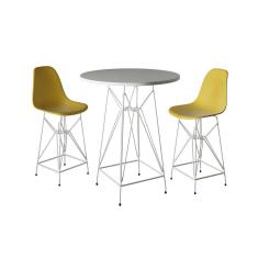 Jogo Mesa Bistrô Eames Branca 60Cm 2 Banquetas Amarela Base Ferro Branco - Cor: Branco