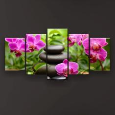 Quadro Decorativo Orquídeas Fúcsia Pedras Pretas 129x61 Sala