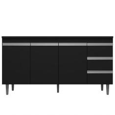 Balcão Gabinete De Pia Sem Tampo 150Cm 3 Portas 3 Gavetas Andréia Branco/Preto Total - Ajl Móveis