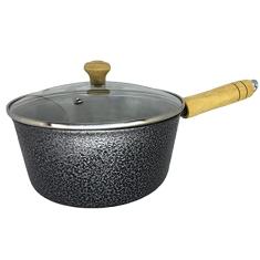 Panela Caçarola Alumínio Preto Alça e Pomel de Madeira 20 Tampa de Vidro