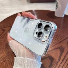 Estojo de acrílico transparente com brilho luxuoso para iPhone 12 13 14 Pro Max Plus Proteção de câmera de alumínio Capa feminina para menina, prata, para iPhone 14