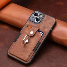 Capa de telefone com compartimento para cartão carteira para iPhone 15 14 13 12 11 Pro XR X XS Max 8 7 Plus Suporte magnético para anel de dedo Capa de couro, marrom, para iPhone X (XS)