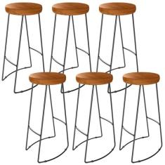 Kit 06 Banquetas Altas Industrial Para Cozinha Sala de Jantar Maia D01