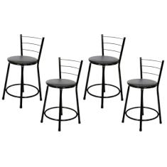 Jogo 4 Banqueta Baixa Para Cozinha Preta Assento Preto